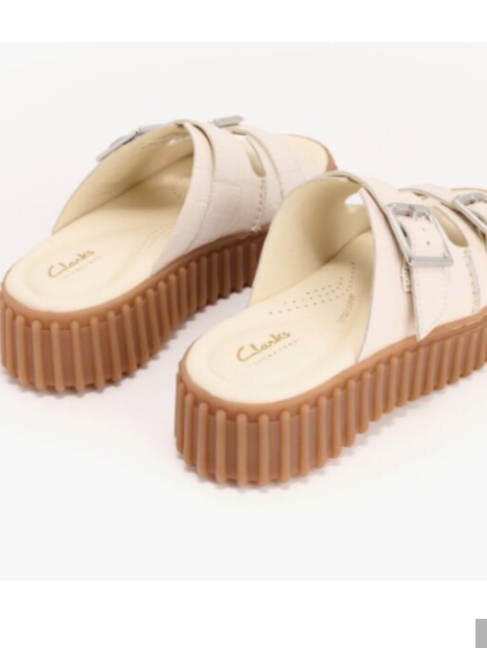 Clarks Cream Sandal with Brown Ribbed Sole - Picture 4 of 13